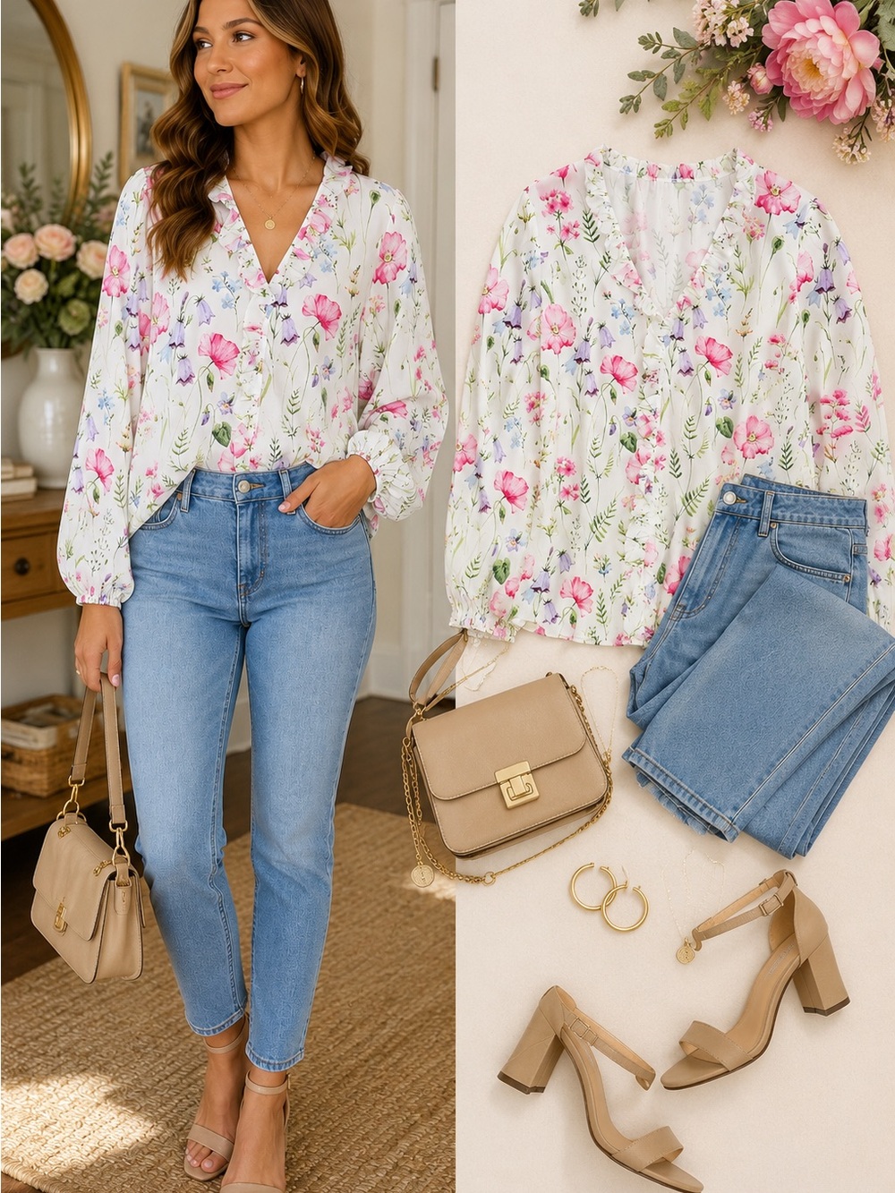 Wildflower Ruffle Front Blouse – XXL (Fits Like XL)
